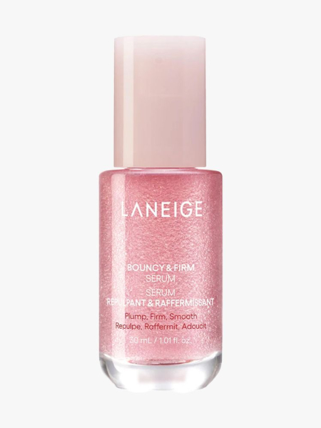 Laneige Bouncy and Firm Serum in branded component on a light gray background